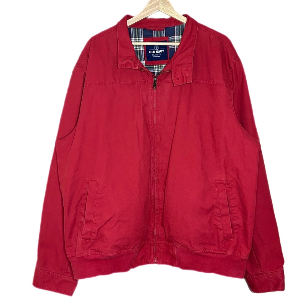 Old Navy Mens Red Harrington Jacket Size XXL 2XL Ono Baracuta Bomber Plaid Lined